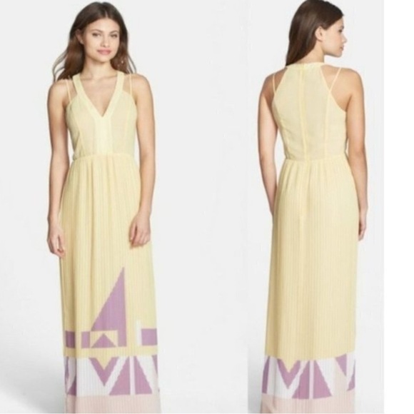 French Connection Yellow and Purple Pleated Maxi Dress Sz 4 - Picture 3 of 5